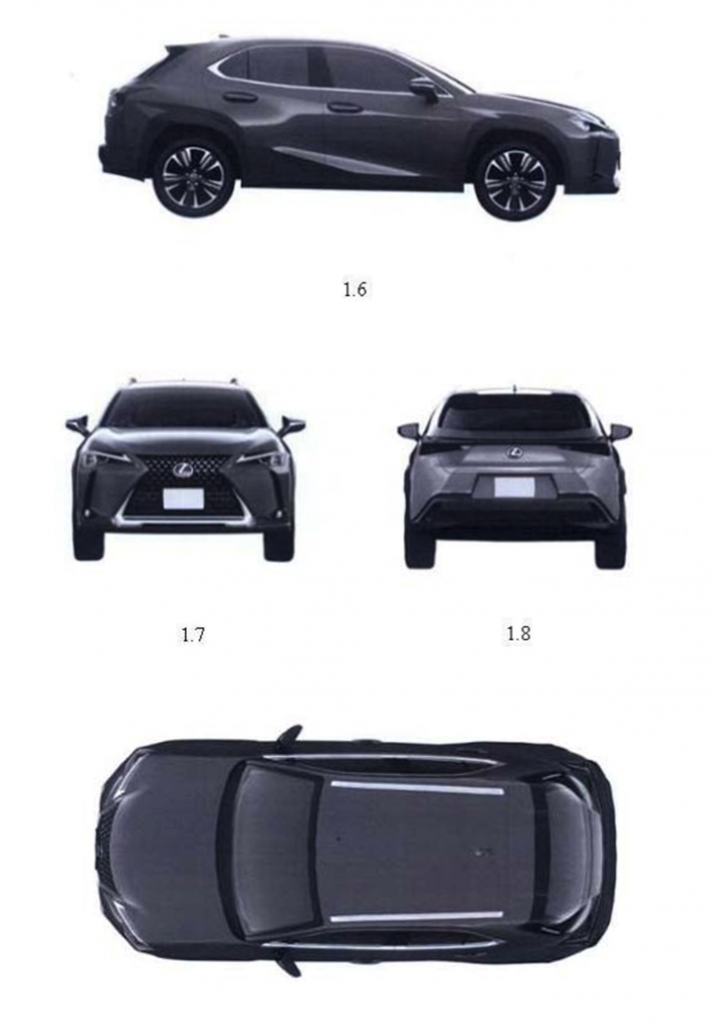 Hình ảnh mô tả mẫu Lexus UX theo dữ liệu của cục Sở hữu trí tuệ